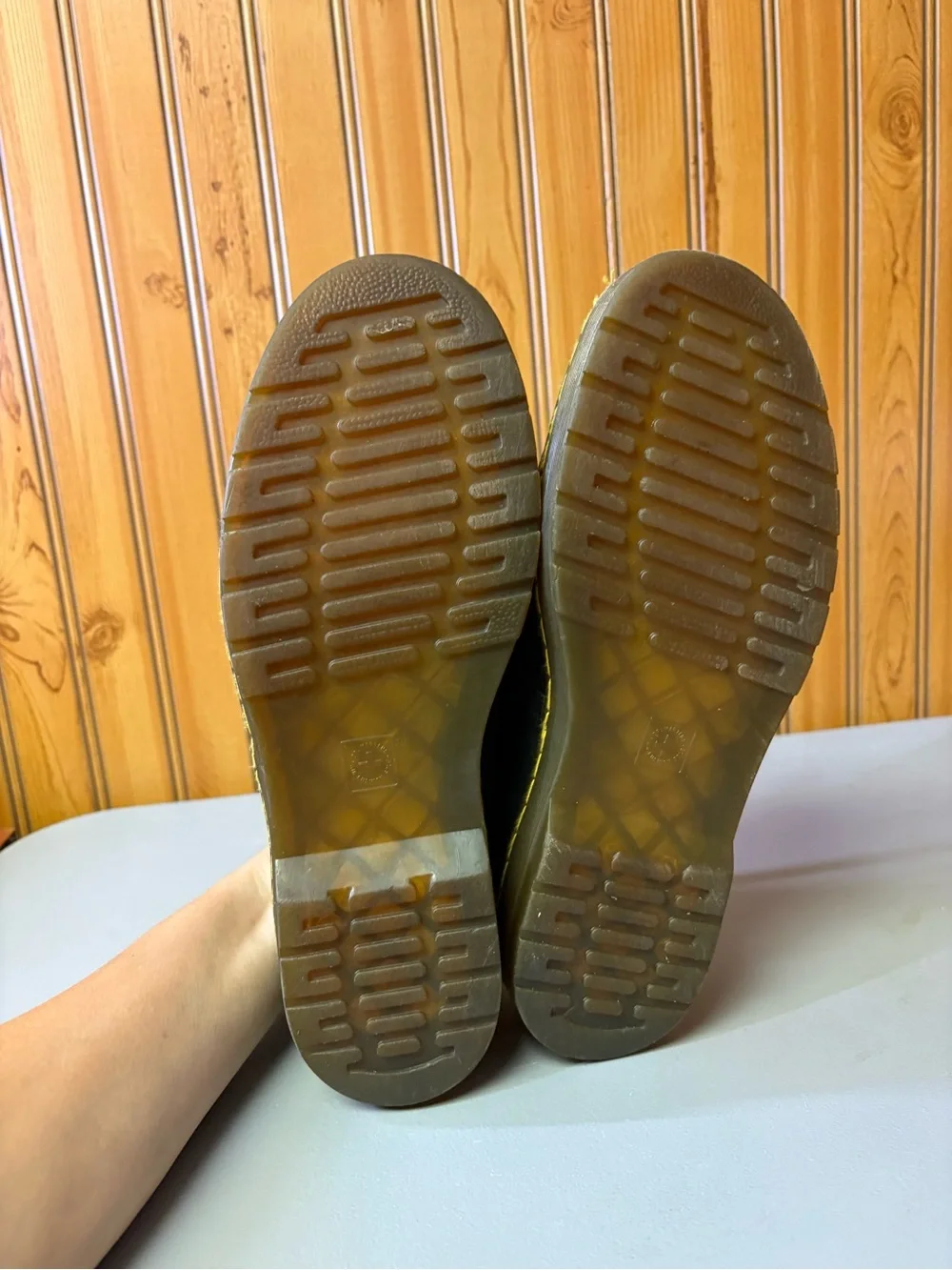 Dr. Martens Black Leather Derby Shoes with Yellow Stitching